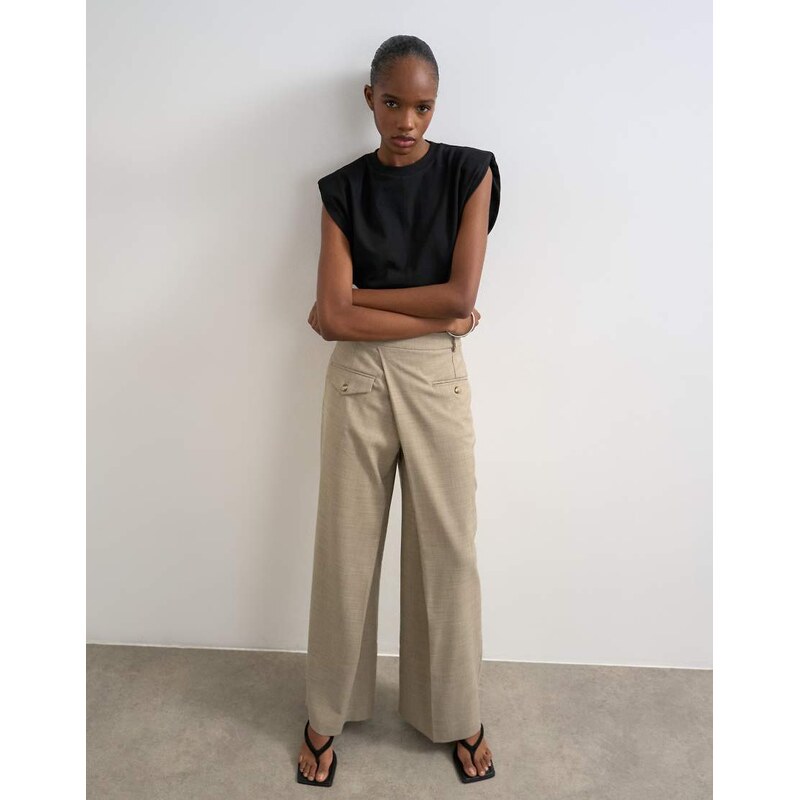 Topshop wrap over tailored trouser in stone-Neutral