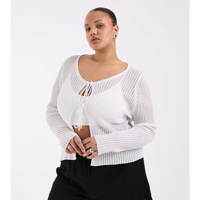 ONLY Curve tie front top in white crochet