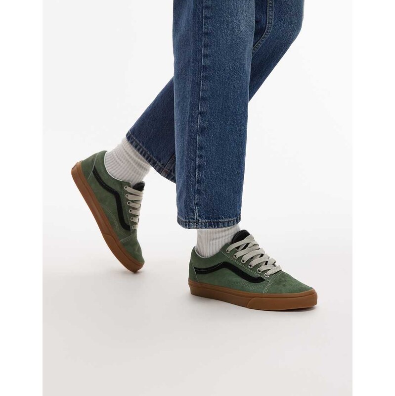 Vans Old Skool pony hair trainers in sage green