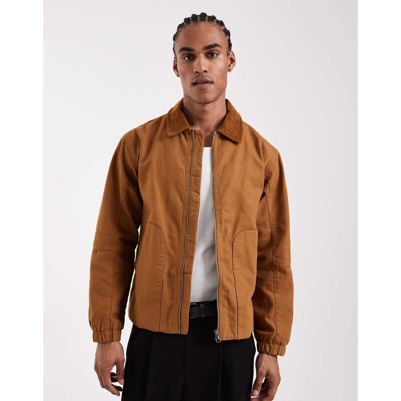 ONLY & SONS heavyweight barn jacket with cord collar in deep tan