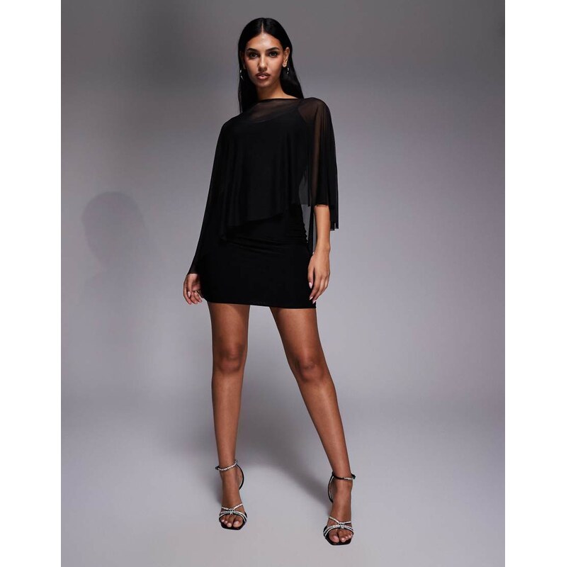 Fashionkilla exclusive mesh cape overlay cami mini dress in
