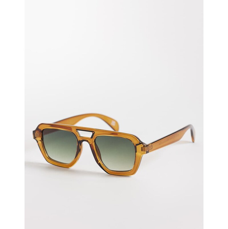 ASOS DESIGN angular aviator sunglasses in crystal brown with