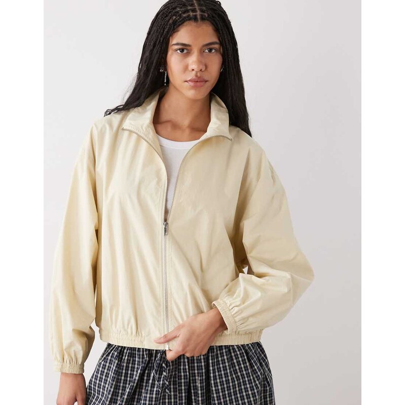 Weekday track jacket with funnel collar in light beige-Brown