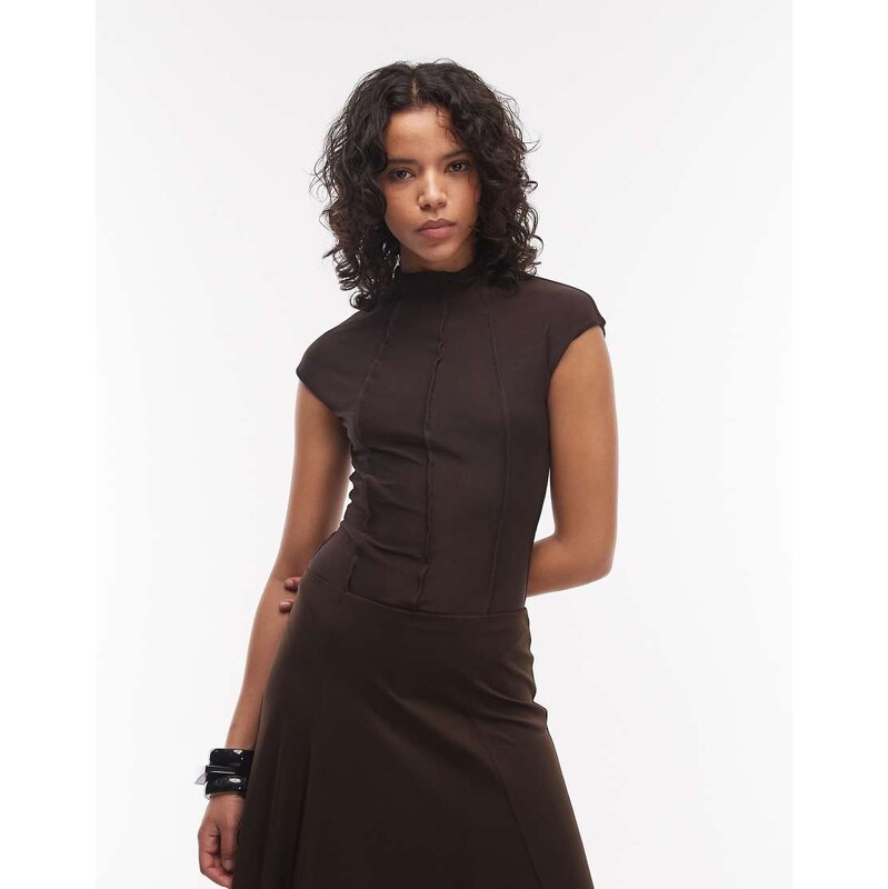 ASOS DESIGN exposed seamed high neck bodysuit in chocolate-Brown
