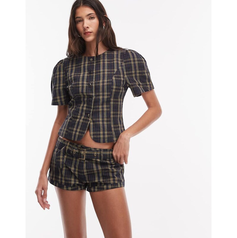 Lioness Afterglow cotton rich belt detail mini short co-ord in