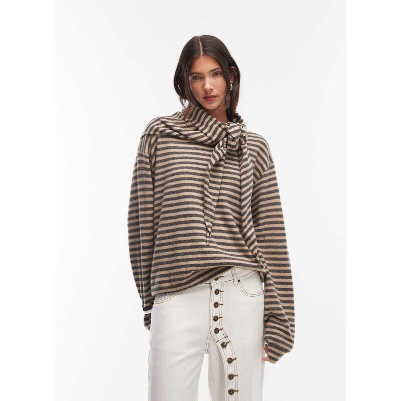 Lioness Olsen wool blend knitted boxy long sleeve detachable scarf 113383752