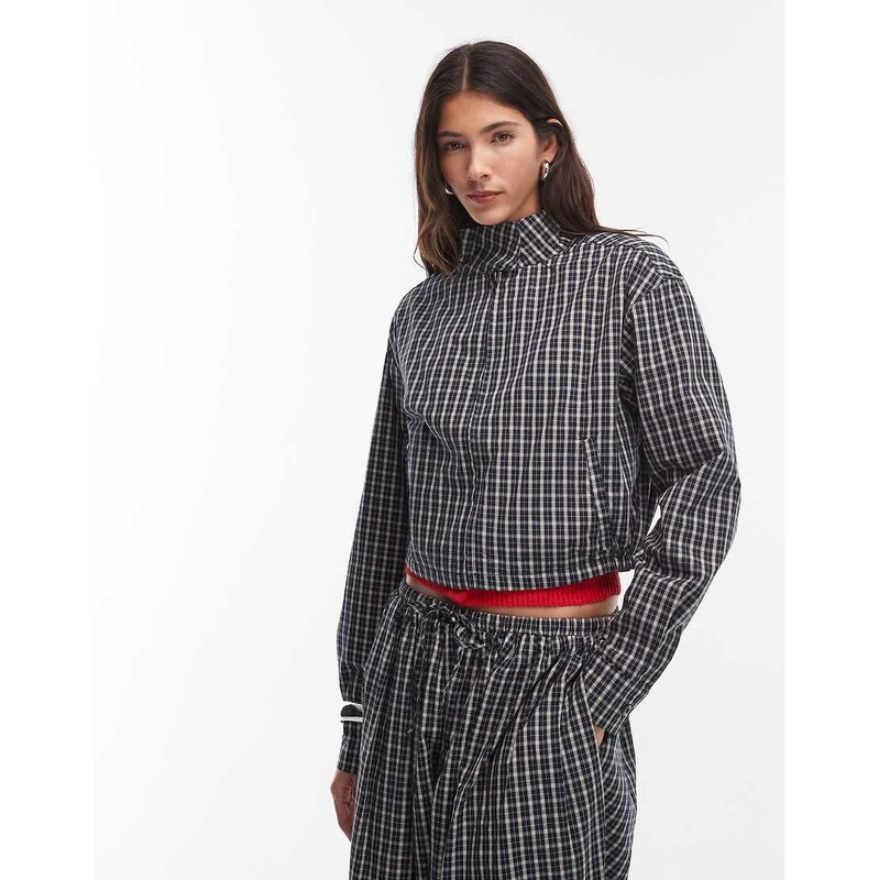 Lioness Aura funnel neck cropped jacket co-ord in navy lemon