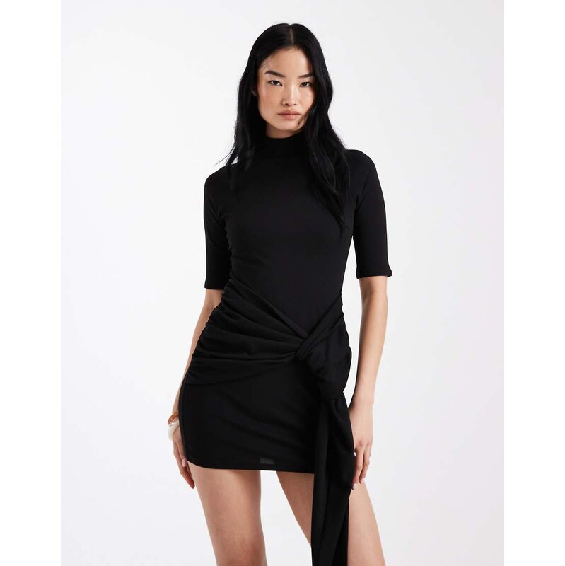 ASOS DESIGN grown on neck mini dress with half sleeve and waist