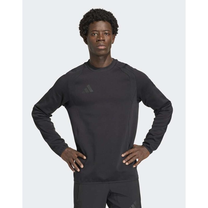 adidas performance Tiro travel crew sweatshirt in black / black