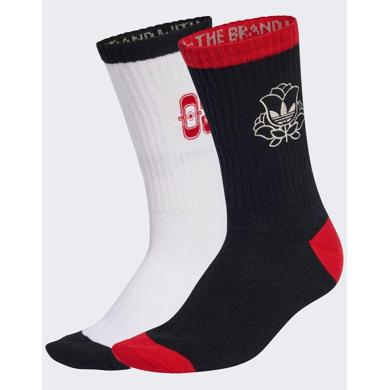 adidas Originals Roses crew socks 2 pairs in black / white