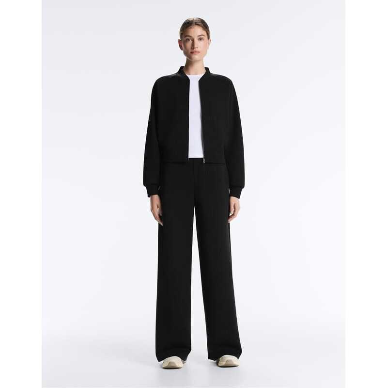 OYSHO Straight-leg striped trousers with soft-touch modal in black 113392621