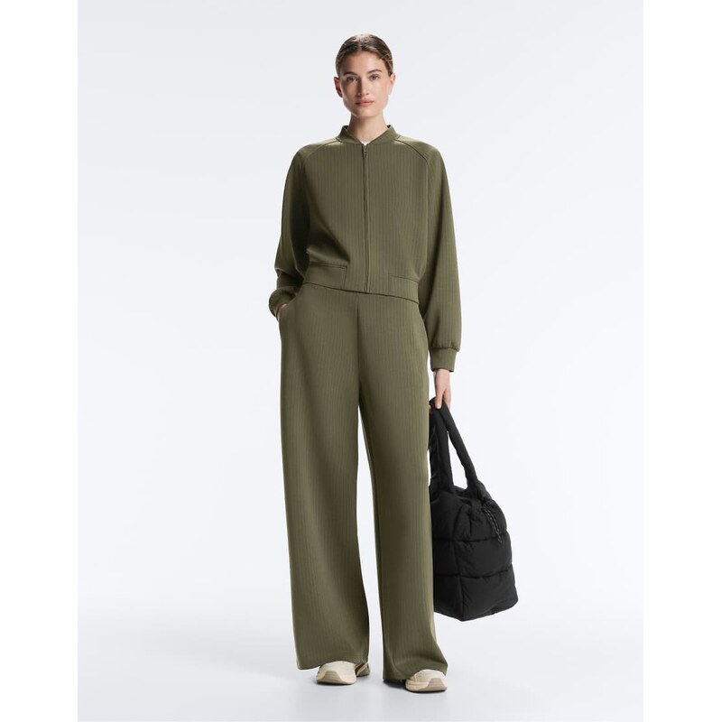 OYSHO Straight-leg striped trousers with soft-touch modal in khaki 113383798