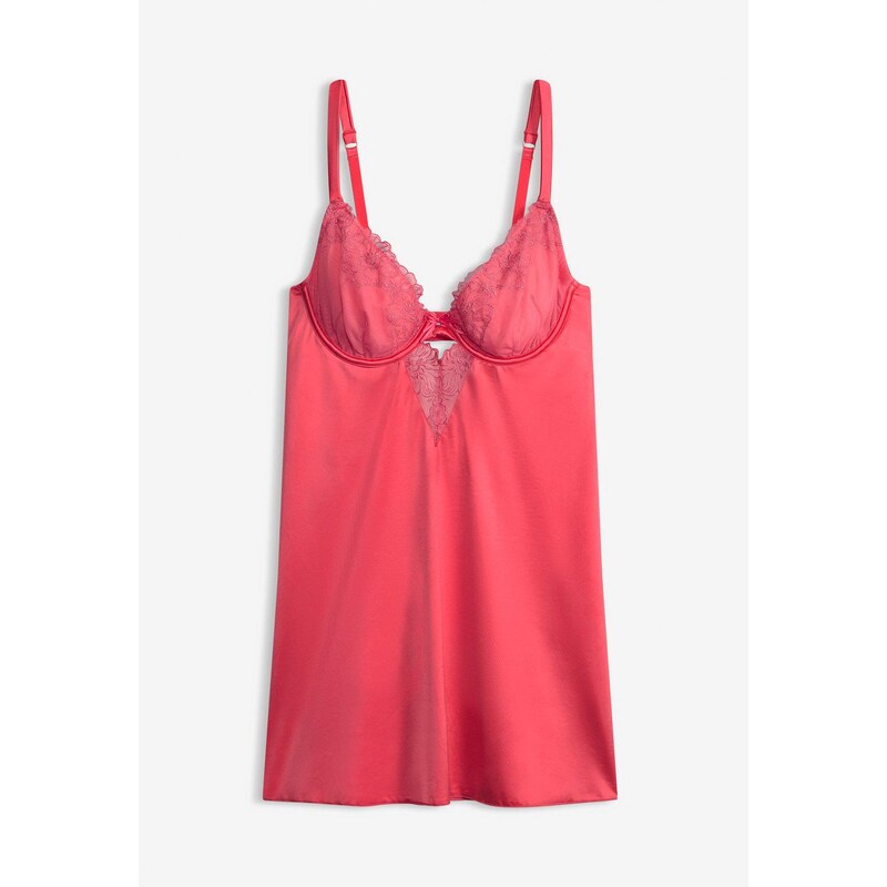 bonprix Babydoll z lesklého materiálu a s třpytivou květinovou 112846245