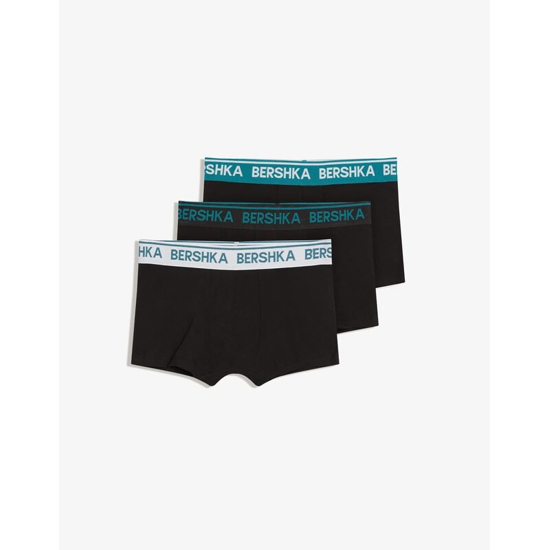 Bershka 3-pack of boxers with printed waistband in washed grey-Green 113383793