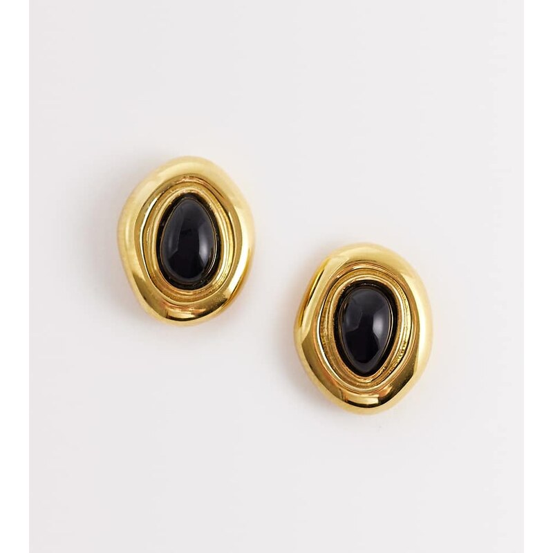 Abbott Lyon black onyx molten stud earrings in 18k plated