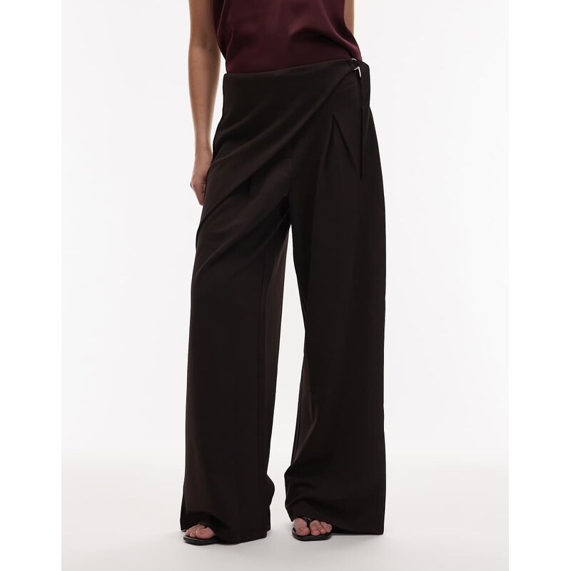 ASOS DESIGN slinky twill tailored wide leg trouser with skirt