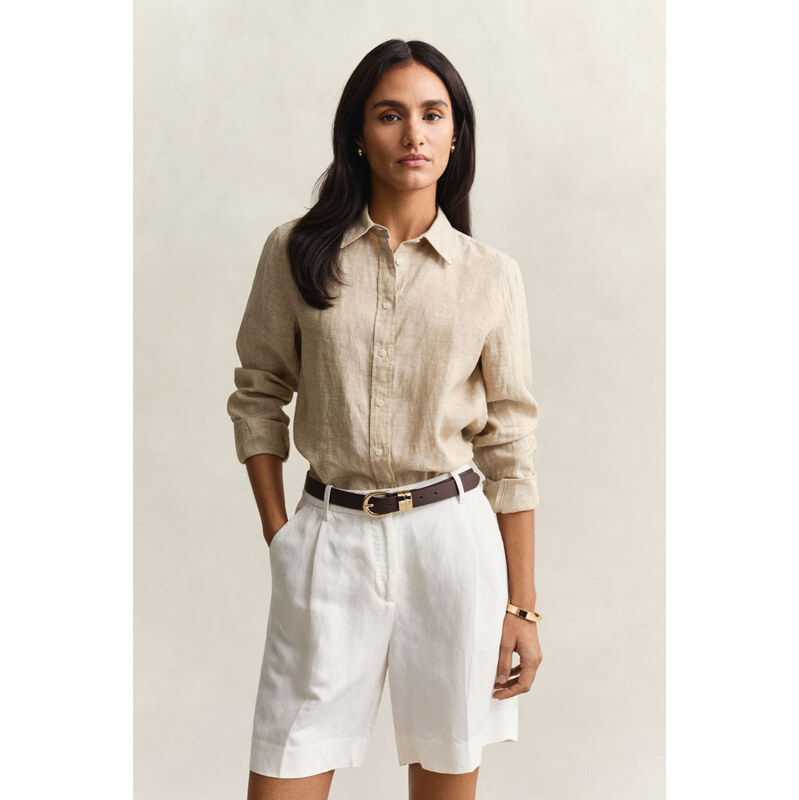 KOŠILE GANT REG LINEN LS SHIRT OAT BEIGE