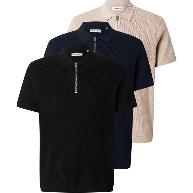 JACK & JONES Svetr JJMAX béžová / námořnická modř / černá