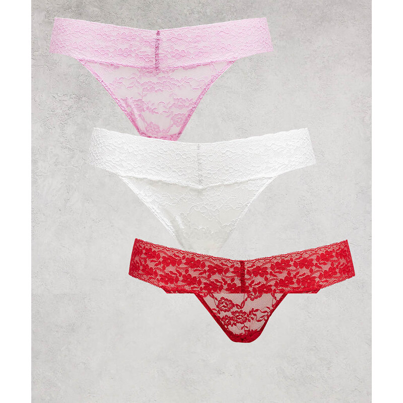 Lindex 3 pack lacey lace thong in red/pink/white multi 113650152