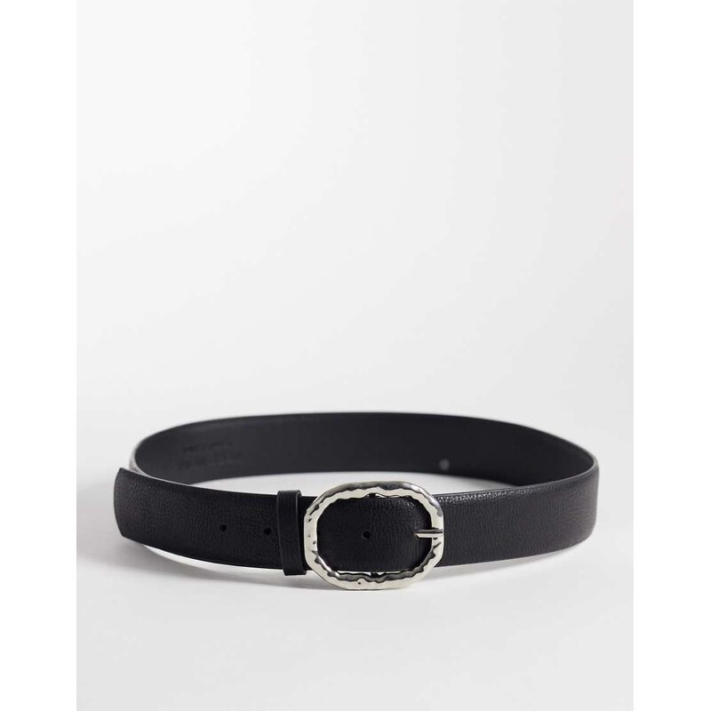 Vero Moda faux leather hammered metal buckle belt in black with
