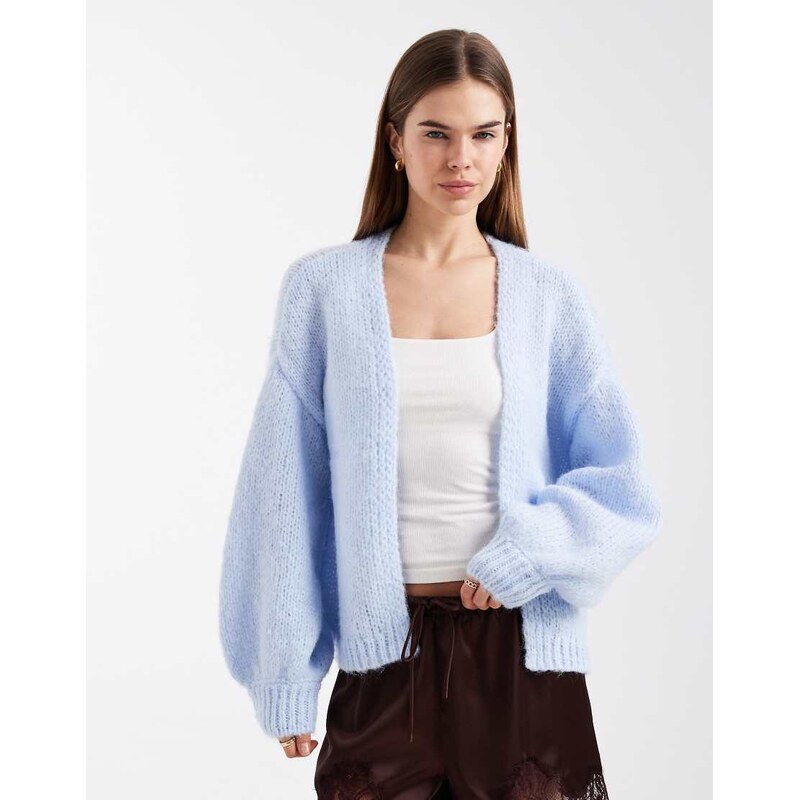 Vero Moda soft blouson sleeve edge to edge cardigan in soft blue