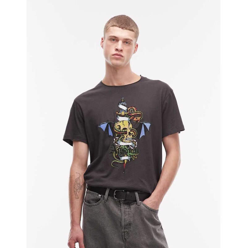 AllSaints Sabre graphic logo t-shirt with back print in washed