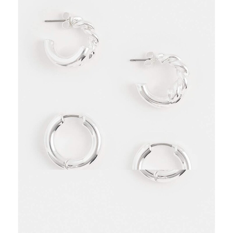 Pieces 2 pack twist hoop earrings in silver tone