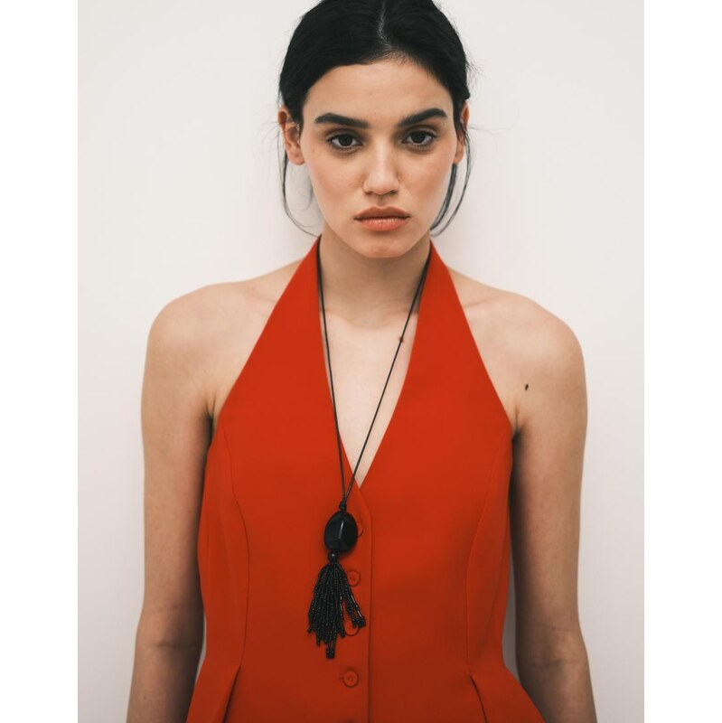 Mango Iguana halterneck peplum hem top co-ord in bright red 113392593