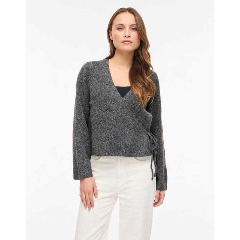 Vila Wrap top in medium grey melange 115522596