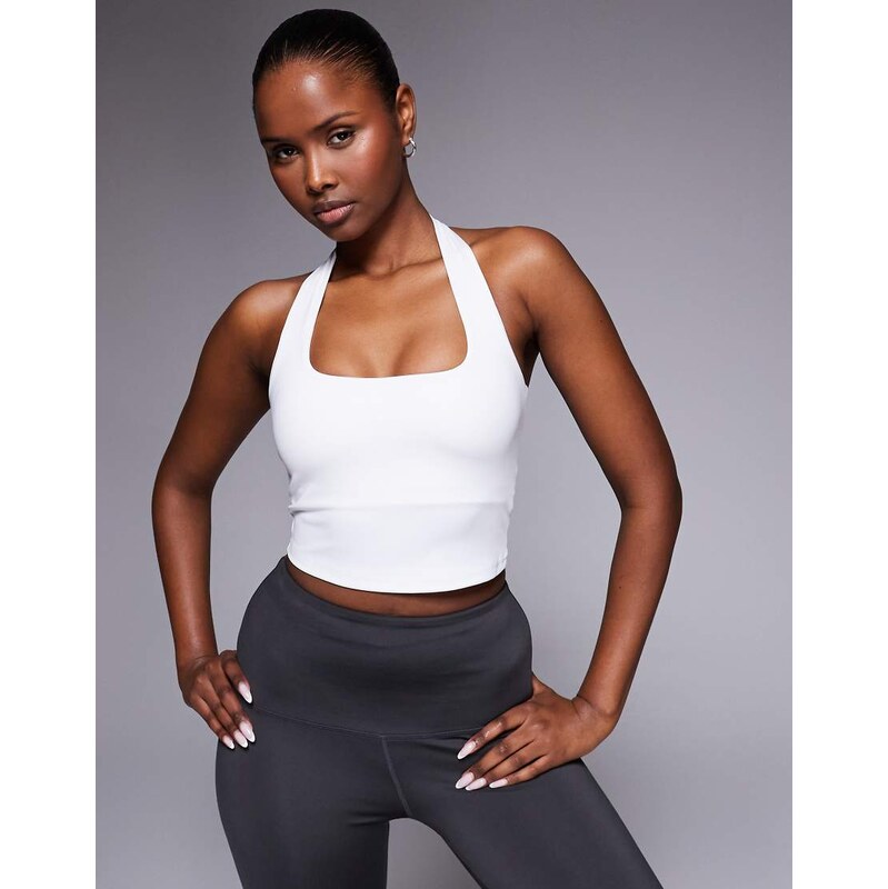 4505 active halter neck performance vest with inner bra in white 113392608