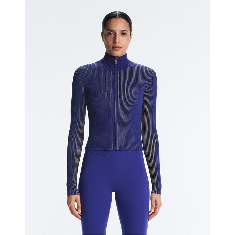 OYSHO Fitted rib-knit jacket in cobalt-Blue 113392622