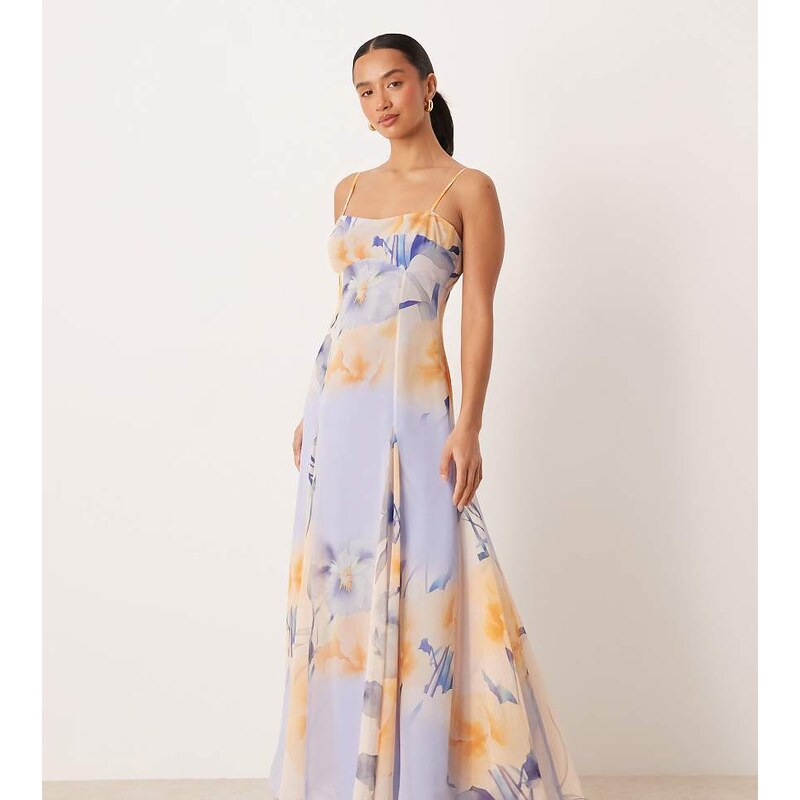 ASOS Petite ASOS DESIGN Petite chiffon strappy maxi dress with deep 115517042