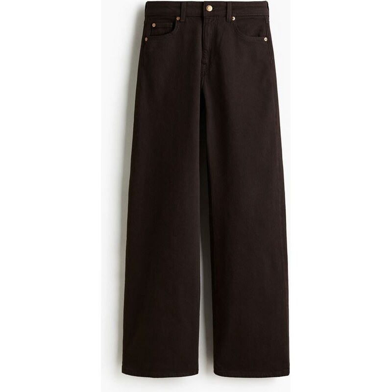 H&M - Wide High Waist Jeans - Tmavě Hnědá