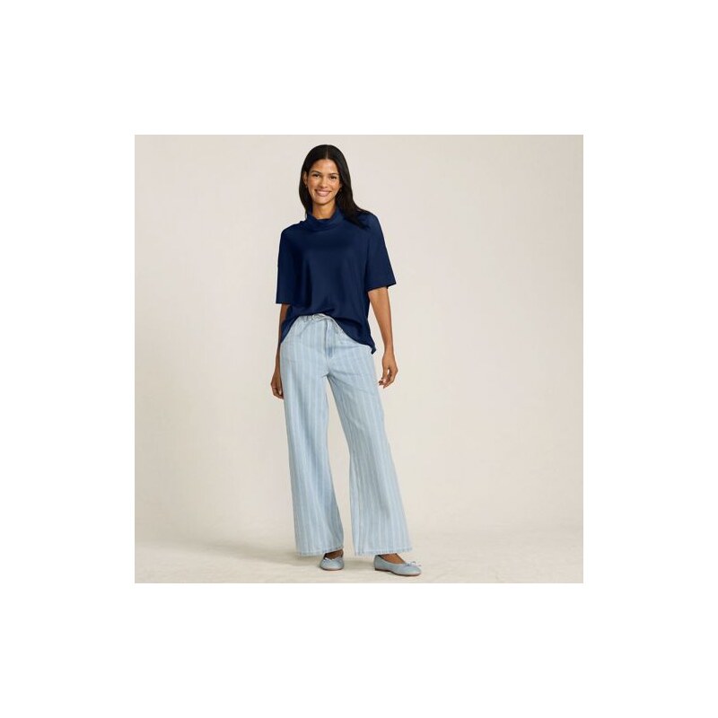 Wide Leg Jeans, Printed, Women, size: 10, petite, Blue, by Lands