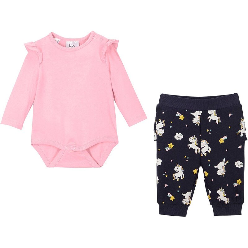 bonprix Kojenecké body s dlouhým rukávem + kalhoty (2dílná