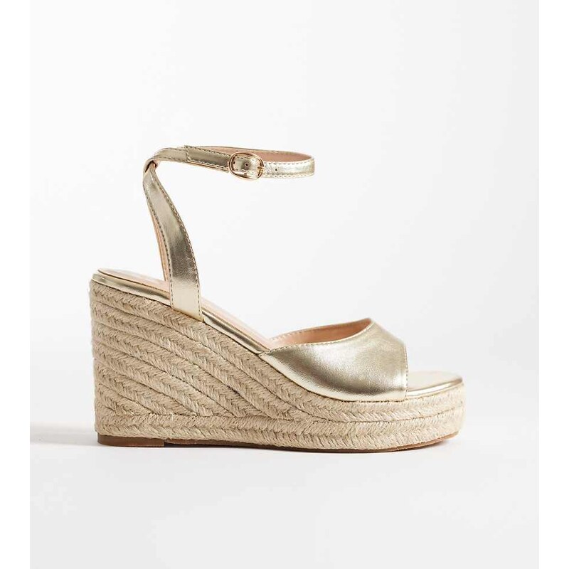 SEQWL Wide Fit Espadrille wedges in gold