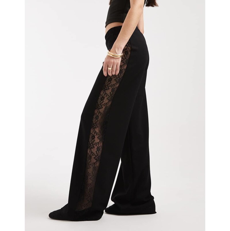 ASOS DESIGN wide leg trouser with lace panel in black