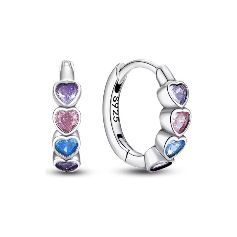 GRACE Silver Jewellery Stříbrné náušnice s barevnými srdíčky - stříbro 113412008