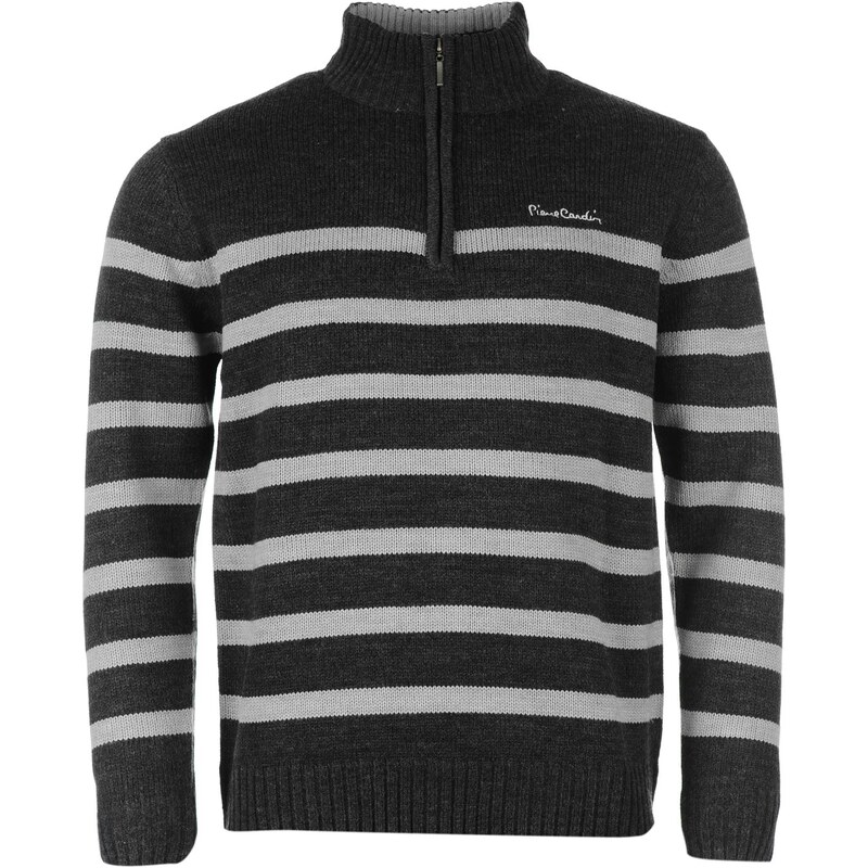 Svetr pánský Pierre Cardin Quarter Zip Striped Char M/Grey M