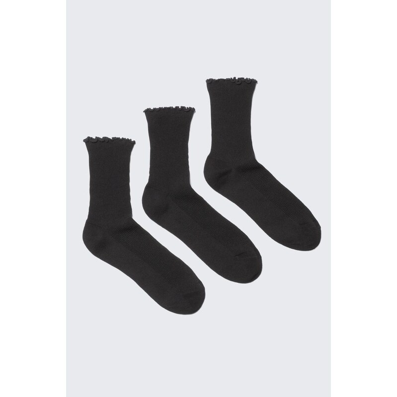 H&M - 3-pack Frill Edge Socks - černá 113414324
