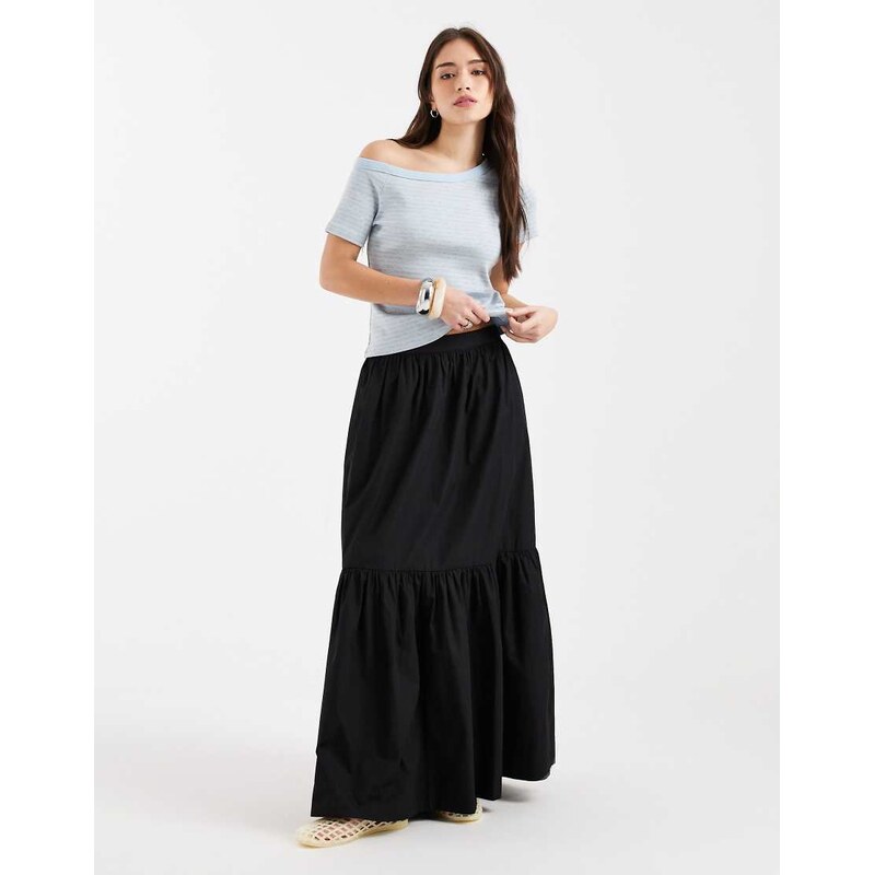 ASOS DESIGN tiered boho maxi skirt in black
