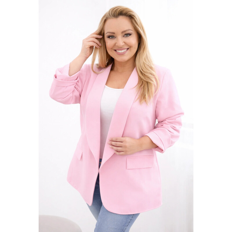 K-Fashion Dámská elegantní bunda Plus Size cukrová růžová