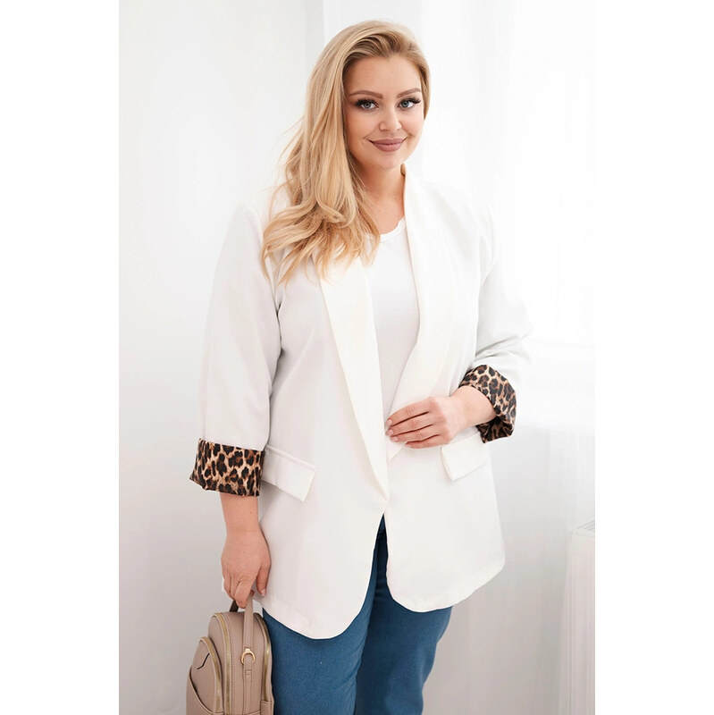 K-Fashion Dámská sako Plus Size s podšívkou v leopardím vzoru