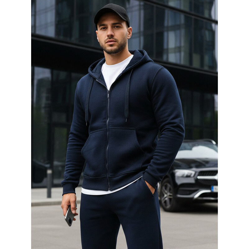 FashionStreet Pánská mikina na zip tmavě modrá BX2195