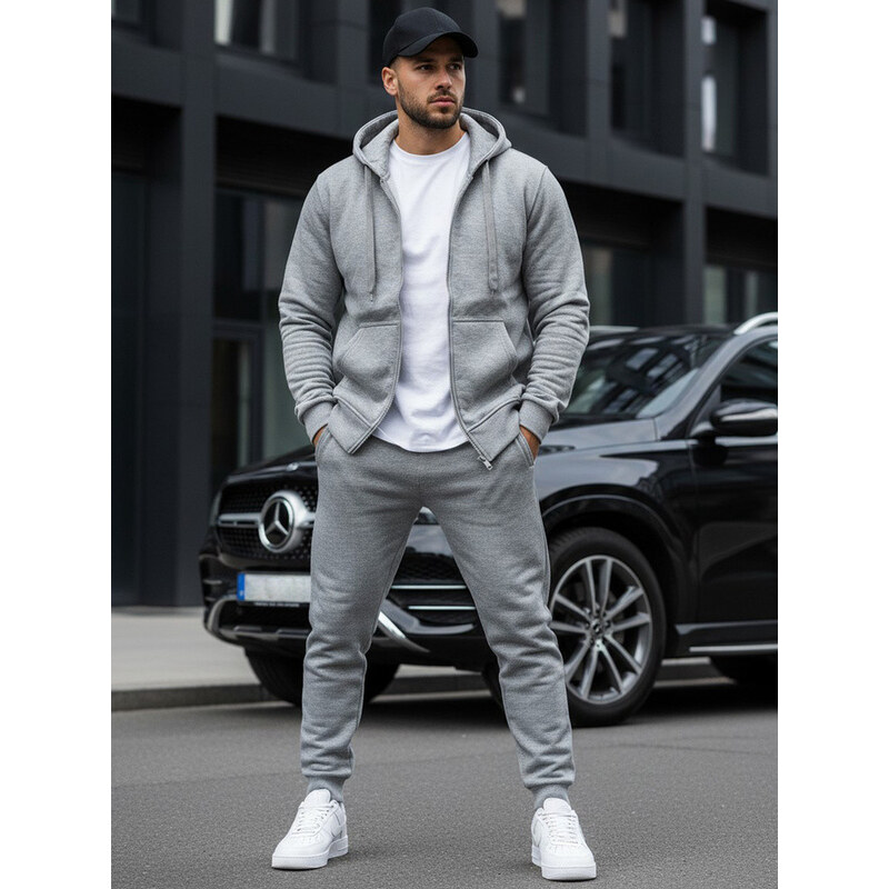 FashionStreet Pánská rozepínací mikina s kapucí šedá BX2412
