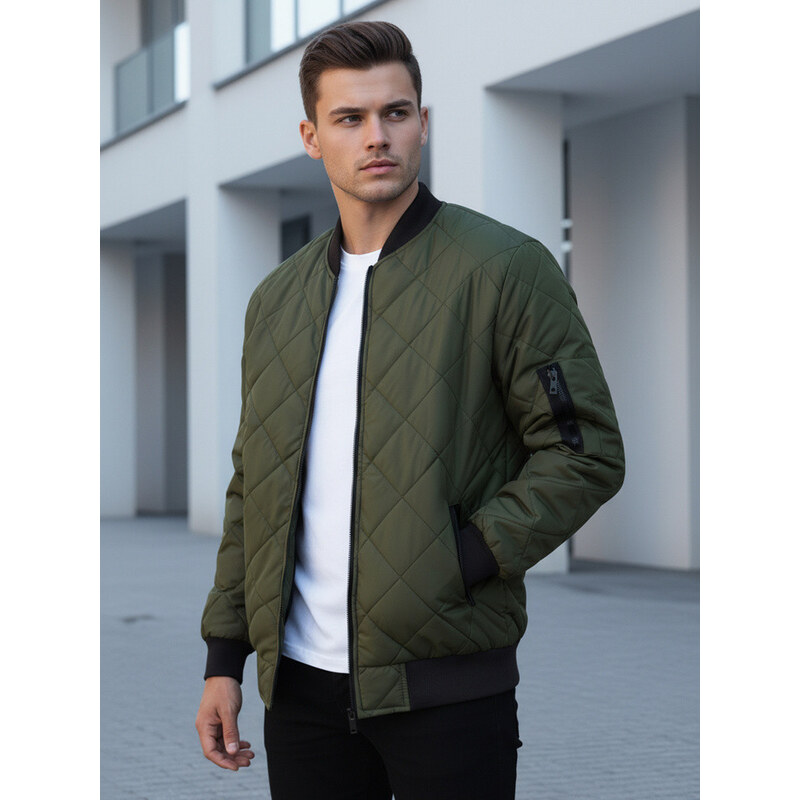 FashionStreet Pánská prošívaná bunda bomber zelená TX2216