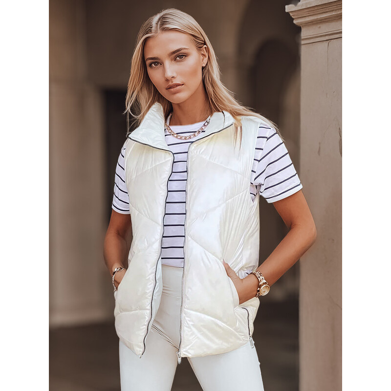 Dámská prošívaná vesta se stojáčkem krémová FashionStreet TY3042 113426653