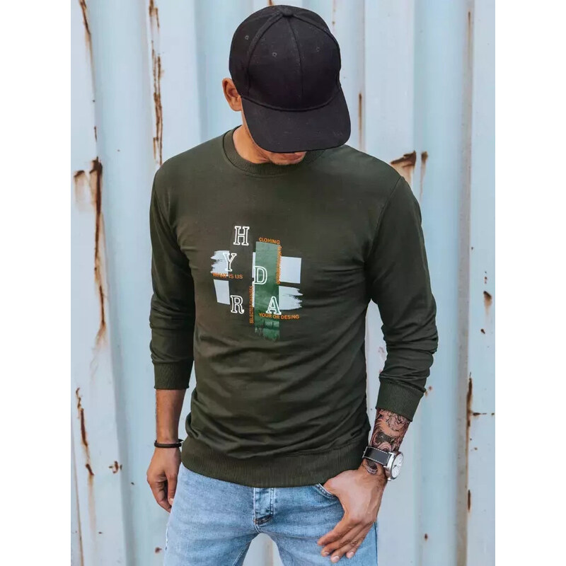 Pánská khaki mikina s potiskem FashionStreet BX5351