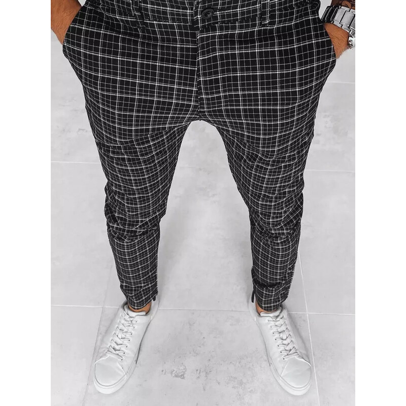 Pánské černé kostkované chinos kalhoty FashionStreet UX3968