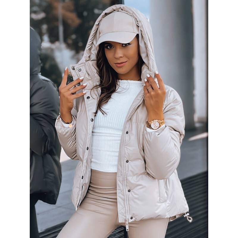 Dámská kožená přechodná bunda COLLAR beige FashionStreet TY3763 113426834